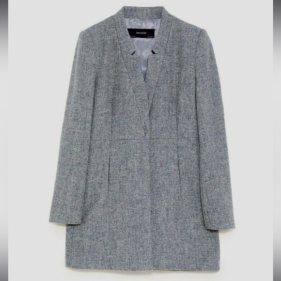 Zara Wool Frock Coat XS Gray Marl Inverted Lapel Winter Fall Overcoat Jacket - Picture 4 of 16